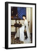 Young Woman at Desk with Greyhound, 1874-Niccolo Cannicci-Framed Giclee Print