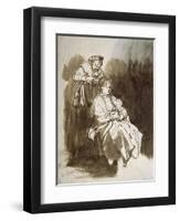 Young Woman at Her Toilet, Pen and Brown Ink, Brown Wash-Rembrandt van Rijn-Framed Giclee Print