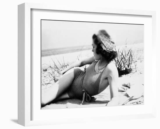 Young Woman at the Beach, Ca. 1938-null-Framed Premium Photographic Print