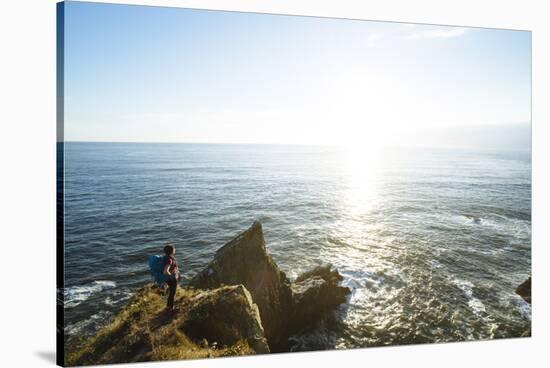 Young Woman Backpacking The Oregon Coast Trail. Oswald West State Park, OR-Justin Bailie-Stretched Canvas