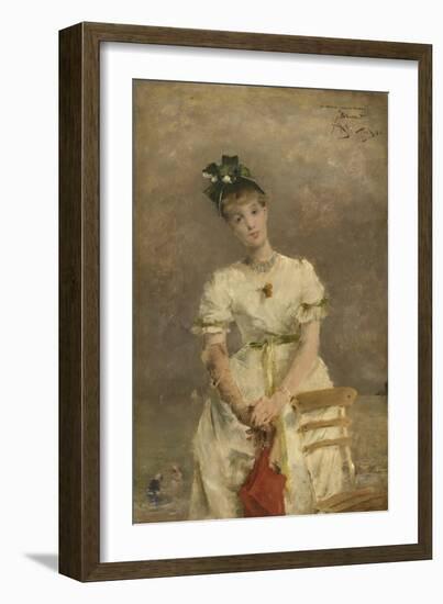 Young Woman by the Sea, 1886 (Oil on Panel)-Alfred Emile Stevens-Framed Giclee Print