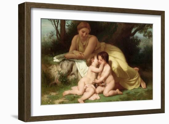 Young Woman Contemplates Twp Embracing Infants-William Adolphe Bouguereau-Framed Art Print