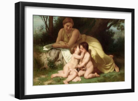 Young Woman Contemplates Twp Embracing Infants-William Adolphe Bouguereau-Framed Art Print