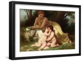 Young Woman Contemplates Twp Embracing Infants-William Adolphe Bouguereau-Framed Art Print