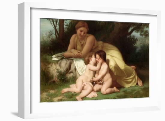 Young Woman Contemplates Twp Embracing Infants-William Adolphe Bouguereau-Framed Art Print