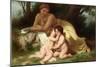 Young Woman Contemplates Twp Embracing Infants-William Adolphe Bouguereau-Mounted Art Print