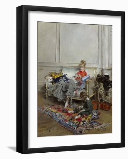 Young Woman Crocheting, 1875 (Oil on Canvas)-Giovanni Boldini-Framed Giclee Print