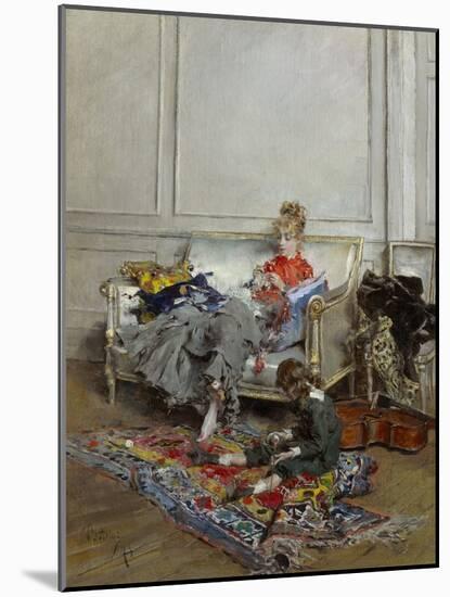 Young Woman Crocheting, 1875 (Oil on Canvas)-Giovanni Boldini-Mounted Giclee Print
