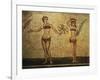 Young Woman Crowning Herself; Another Dancing, Mosaic of Palaestra Games, Roman villa, Casale-null-Framed Giclee Print