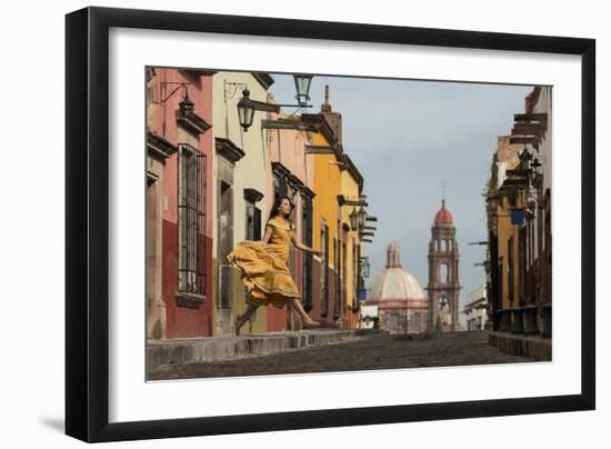 Young Woman Dancing Down Cobbled Street (Recreo)-Ben Pipe-Framed Photographic Print