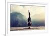 Young Woman Doing Complex Yoga Exercise Headstand with Namaste Asana. Amazing Yoga Landscape in Bea-AnnaTamila-Framed Photographic Print