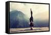 Young Woman Doing Complex Yoga Exercise Headstand with Namaste Asana. Amazing Yoga Landscape in Bea-AnnaTamila-Framed Stretched Canvas