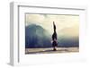 Young Woman Doing Complex Yoga Exercise Headstand with Namaste Asana. Amazing Yoga Landscape in Bea-AnnaTamila-Framed Photographic Print