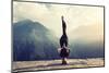 Young Woman Doing Complex Yoga Exercise Headstand with Namaste Asana. Amazing Yoga Landscape in Bea-AnnaTamila-Mounted Photographic Print