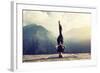 Young Woman Doing Complex Yoga Exercise Headstand with Namaste Asana. Amazing Yoga Landscape in Bea-AnnaTamila-Framed Photographic Print