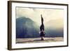 Young Woman Doing Complex Yoga Exercise Headstand with Namaste Asana. Amazing Yoga Landscape in Bea-AnnaTamila-Framed Photographic Print