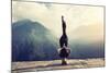 Young Woman Doing Complex Yoga Exercise Headstand with Namaste Asana. Amazing Yoga Landscape in Bea-AnnaTamila-Mounted Photographic Print