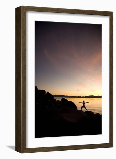 Young Woman Doing Yoga at Lake Tahoe, California-Justin Bailie-Framed Photographic Print