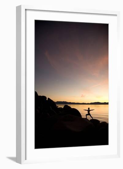 Young Woman Doing Yoga at Lake Tahoe, California-Justin Bailie-Framed Photographic Print
