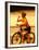 Young Woman Drinking Water Sitting on a Bicycle-null-Framed Premium Photographic Print