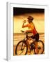 Young Woman Drinking Water Sitting on a Bicycle-null-Framed Premium Photographic Print