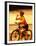 Young Woman Drinking Water Sitting on a Bicycle-null-Framed Premium Photographic Print