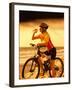 Young Woman Drinking Water Sitting on a Bicycle-null-Framed Premium Photographic Print