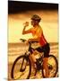 Young Woman Drinking Water Sitting on a Bicycle-null-Mounted Photographic Print