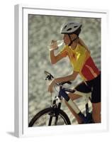 Young Woman Drinking Water While Sitting on a Bicycle-null-Framed Premium Photographic Print