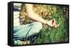 Young Woman during Relaxation and Meditation in Park Meditation Session. Frame Shows Half of Body.-B-D-S-Framed Stretched Canvas