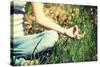 Young Woman during Relaxation and Meditation in Park Meditation Session. Frame Shows Half of Body.-B-D-S-Stretched Canvas