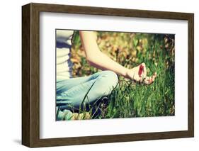 Young Woman during Relaxation and Meditation in Park Meditation Session. Frame Shows Half of Body.-B-D-S-Framed Photographic Print