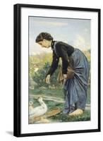 Young Woman Feeding a Duck, 1871-Cristiano Banti-Framed Giclee Print