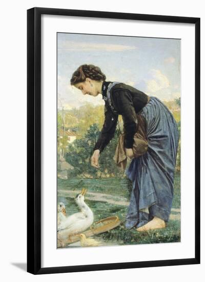 Young Woman Feeding a Duck, 1871-Cristiano Banti-Framed Giclee Print