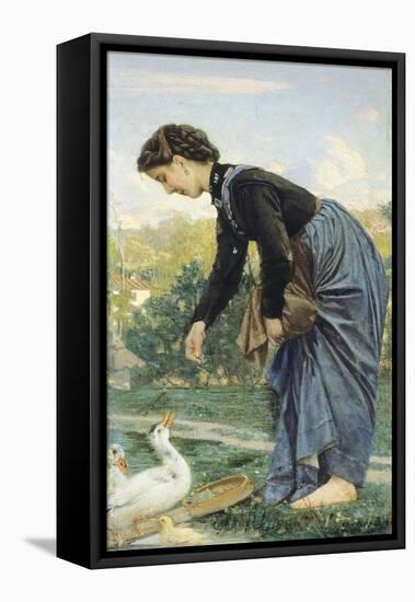 Young Woman Feeding a Duck, 1871-Cristiano Banti-Framed Stretched Canvas