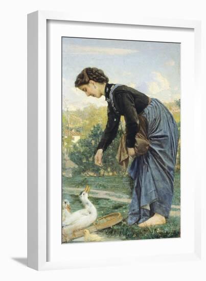 Young Woman Feeding a Duck, 1871-Cristiano Banti-Framed Giclee Print