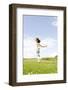 Young Woman, Fun, Meadow, Jumping-Axel Schmies-Framed Photographic Print