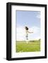 Young Woman, Fun, Meadow, Jumping-Axel Schmies-Framed Photographic Print