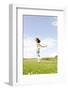 Young Woman, Fun, Meadow, Jumping-Axel Schmies-Framed Photographic Print