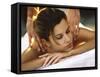 Young Woman Getting a Back Massage-null-Framed Stretched Canvas