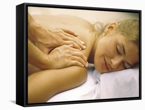 Young Woman Getting a Shoulder Massage-null-Framed Stretched Canvas