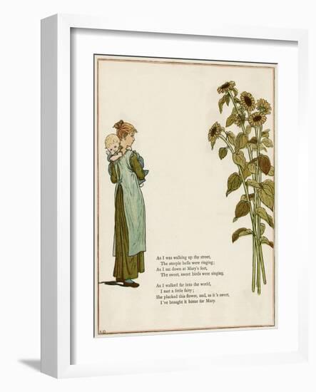 Young Woman Holding a Baby, with Sunflowers-Kate Greenaway-Framed Art Print