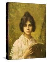 Young Woman Holding a Book-Alexei Alexeivich Harlamoff-Stretched Canvas