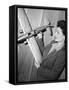 Young Woman Holding a Model Plane-null-Framed Stretched Canvas