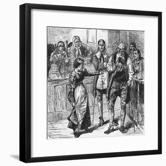 Young Woman Holding Her Dress While Speaking in Courtroom-null-Framed Giclee Print