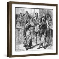 Young Woman Holding Her Dress While Speaking in Courtroom-null-Framed Giclee Print