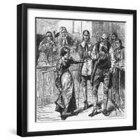 Young Woman Holding Her Dress While Speaking in Courtroom-null-Framed Giclee Print