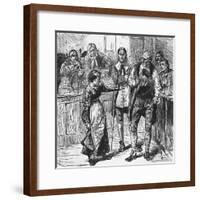 Young Woman Holding Her Dress While Speaking in Courtroom-null-Framed Giclee Print
