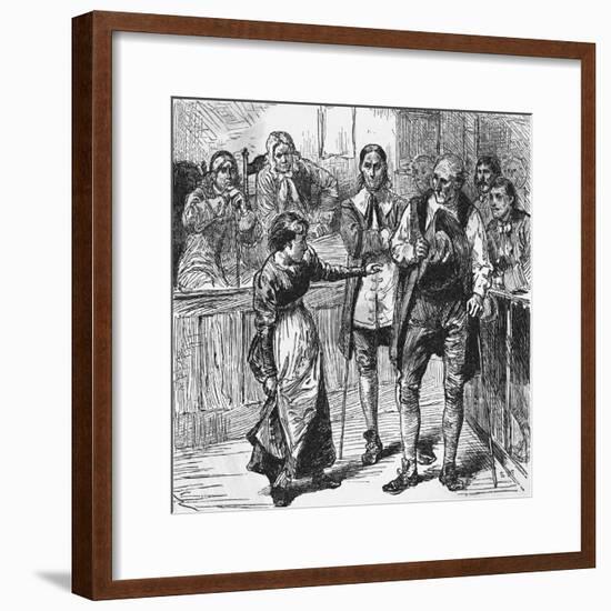 Young Woman Holding Her Dress While Speaking in Courtroom-null-Framed Giclee Print