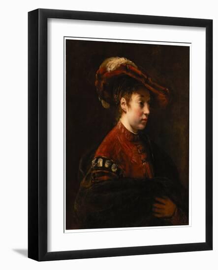 Young Woman in a Feathered Hat, C.1653-54 (Oil on Canvas)-Willem Drost-Framed Giclee Print